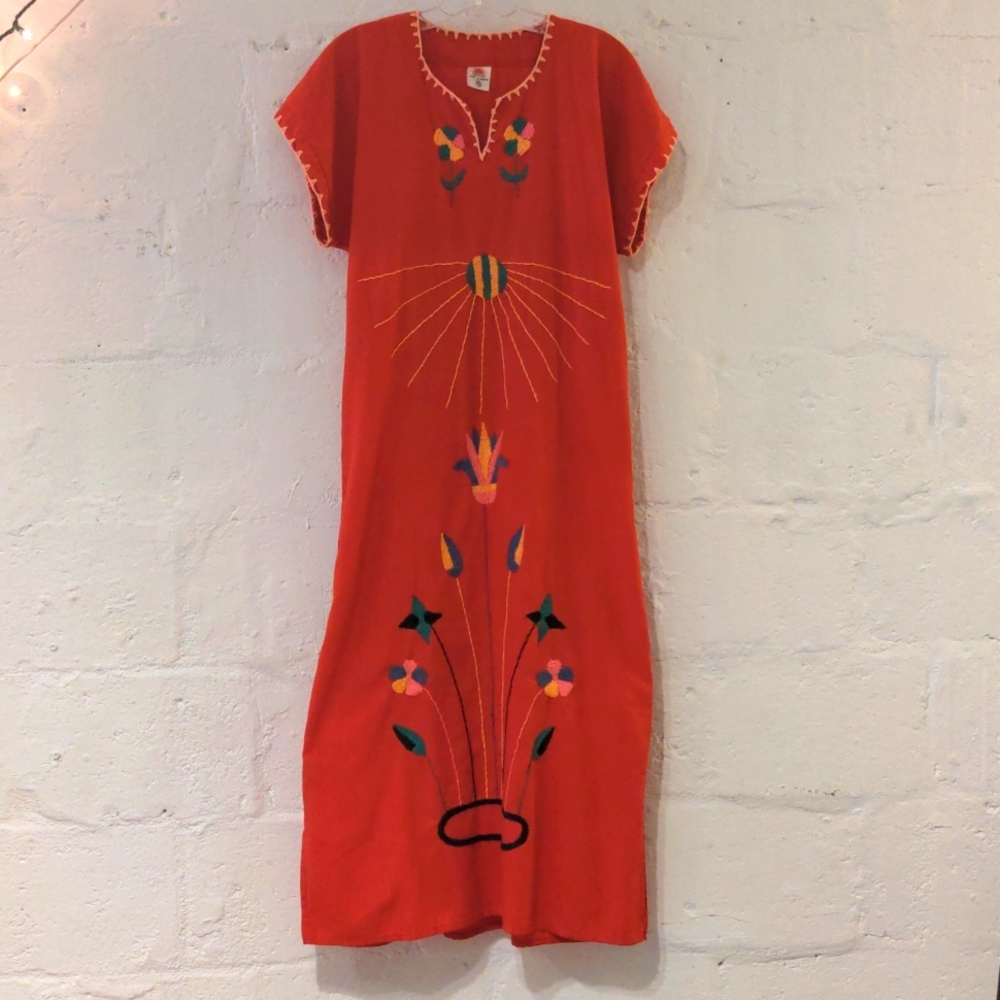 Authentic Bohemian hand embroidered red dress